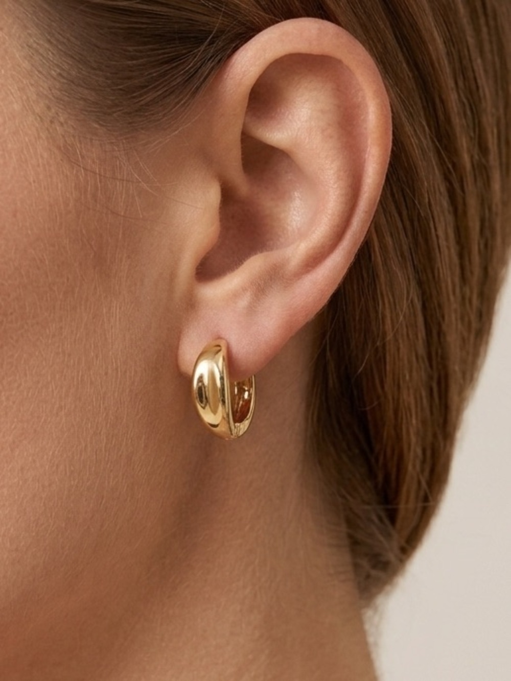 14K Gold Plated Concave Huggie Hoop Earrings | Small Minimalist Earrings - Picture 2 of 8